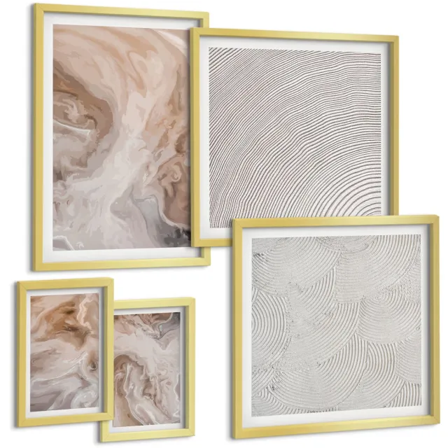 TULUP 5-Delige Schilderij Set - Abstracte marmerpatronen, steentexturen - 50 x 50 cm, 20 x 30 cm en 40 x 60 cm - Schilderijen Set - Wanddecoratie - Woonkamer - Stijlvolle Muurdecoratie Gouden lijst