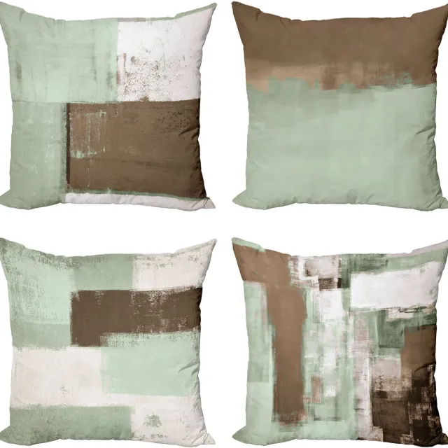 New Bed Grunge Abstracte en Moderne Stijl Borstelstreken Kussenhoes met sierkussen, 4-pack, modern accent, dubbelzijdig digitaal bedrukt, 50 cm x 50 cm Lichte Reseda Groen en Bruin