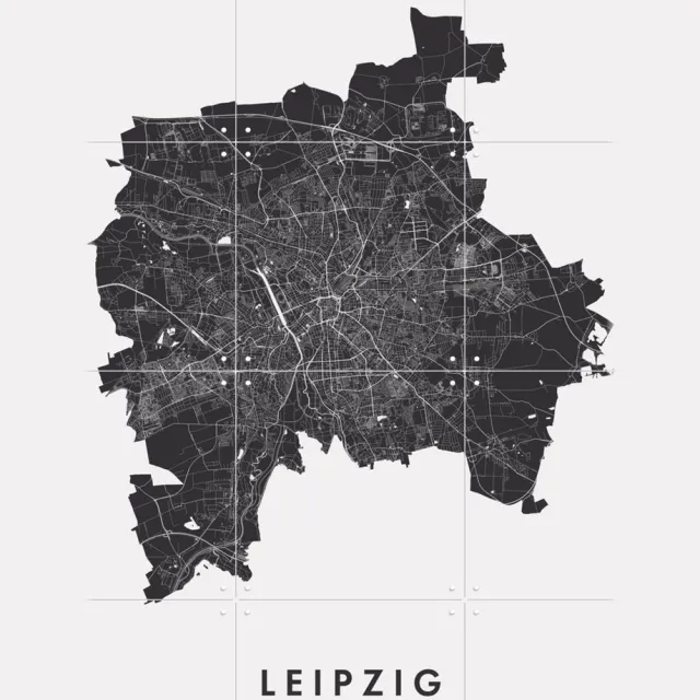 IXXI Leipzig City Map, Kunst in Kaart - 60 x 80 cm - Grote wanddecoratie en posters - Abstract, Grafisch Ontwerp, Minimalisme, Line art, Gang Monochroom / Zwart / Zwart en wit