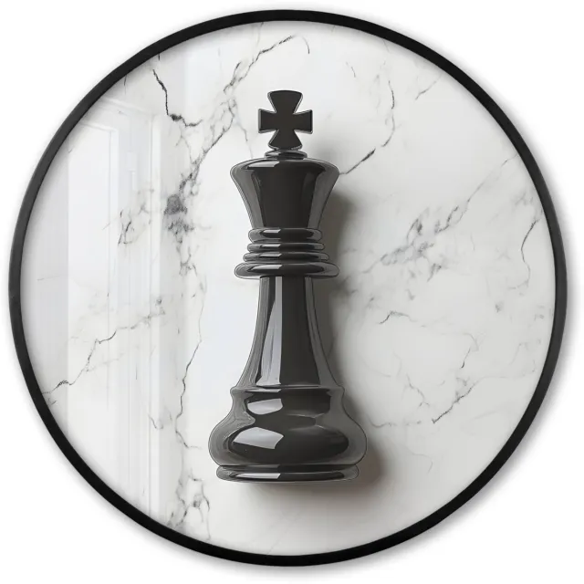FrameYourWall Poster in lijst Rond - Fotolijst 60x60 cm - Posters - Schaakstuk - Koning - Zwart - Marmer - Ronde posterlijst zwart - Decoratie - Wanddecoratie woonkamer - Muurdecoratie slaapkamer