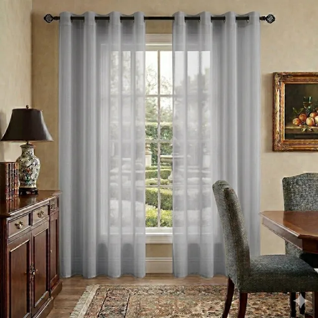 Maison Elara Vitrage Gordijn met Ringen - Transparant - 2 Panel - 140x225 cm - Grijs