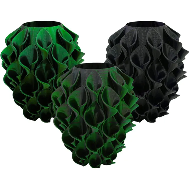 Lovora Bluma moderne vaas - Decoratieve vaas - Zwart / Groen - 3d geprinte vaas – geschikt voor droogbloemen - 34CM