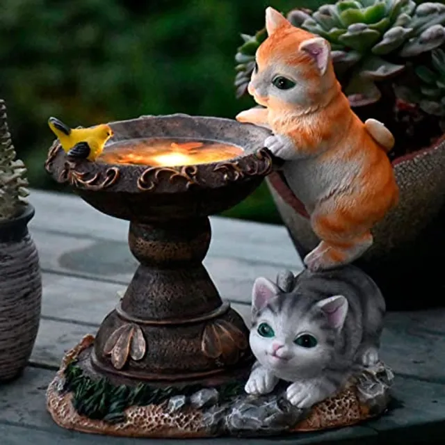 Namajunas Solar LED tuinbeeld met twee katten & vogel - Tuinverlichting - Tuinbeelden - Tuin decoratie voor buiten - Vlinder - Solar lamp voor terras gazon achtertuin porch ornamenten, tuinornament - Cadeaus - Waterdicht