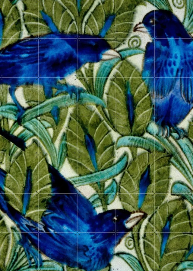 IXXI Ten Inch Birds, William de Morgan & British Museum - 100 x 140 cm - Grote wanddecoratie en posters - Illustraties, Kleurrijk, Klassiek, Art Blauw