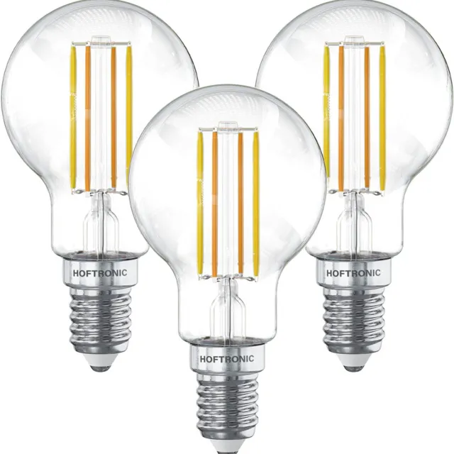 HOFTRONIC Set van 3 Smart Gloeilampen - 4,9 Watt 470 Lumen - Kooldraadlampen - P45 Vorm Helder - 1800-3000K - Dimbaar - E27 Filament - Bedienbaar via Google Home & Amazon Alexa