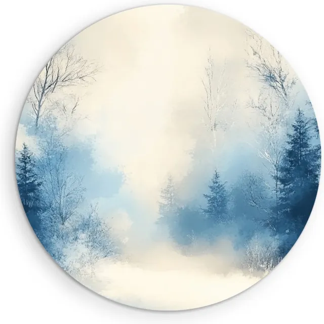 Saammp Muurcirkel Hout - Abstract Winter Landschap - Natuur - Ø 40 - Wandcirkel - Wanddecoratie Cirkel - Muurdecoratie Woonkamer - Slaapkamer decoratie - Rond Schilderij
