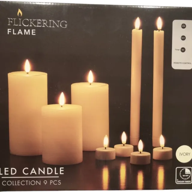 flickering flame led-kaarsenset-met-afstandsbediening-9-delig ivory