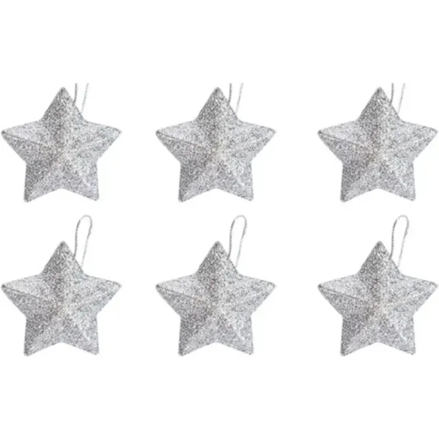 FSW-Products Zilveren Kersthangers - 6 Stuks - Glitter - Kerstdecoratie - Kerstboomdecoratie - Kerstbal