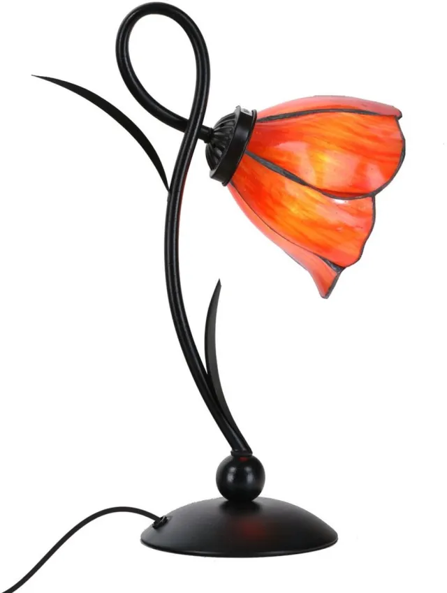 Coloured by Art Tiffany Tafellamp Lovely Tender Poppy - Art Deco Trade Rood