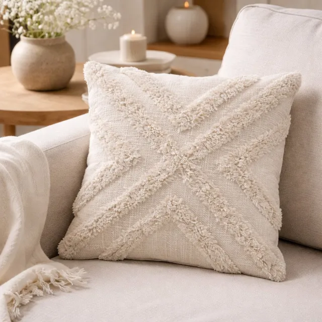 FERBELLA Sheny Sierkussen – 40 x 40 cm – katoen – beige tufted design