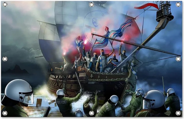 Ultra Rostock Schip - Poster op zeildoek - 75 x 100 x 2 cm - Met lijst voor op te hangen Meerkleurig