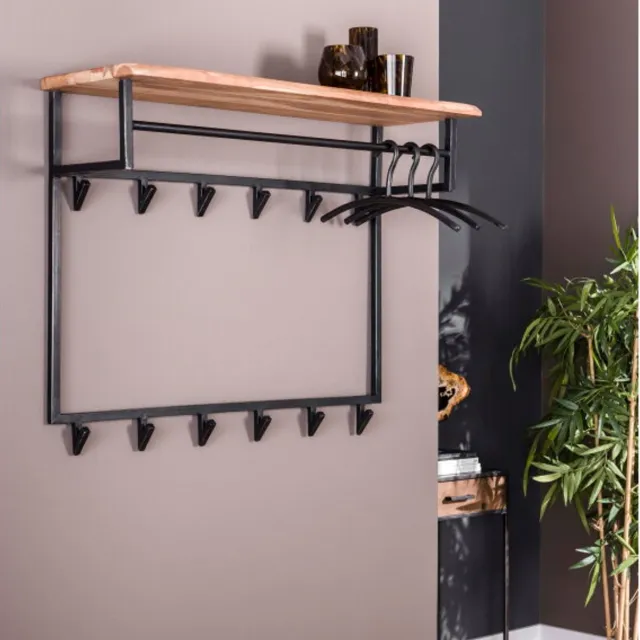 Meubelplaats Kapstok Edge Hoog | 12 Haken massief acacia naturel