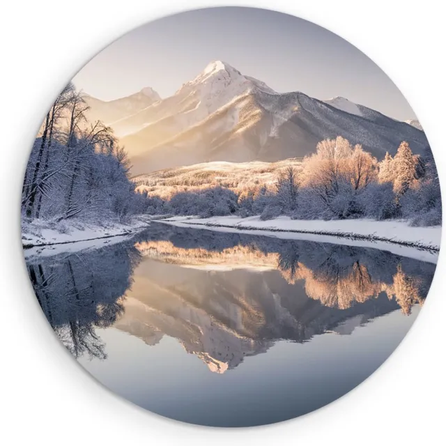 Saammp Forex Muurcirkel - Winter Landschap met zonneschijn - Landschap - Natuur - Ø 40 - Wandcirkel - Wanddecoratie Cirkel - Muurdecoratie Woonkamer - Slaapkamer decoratie - Rond Schilderij