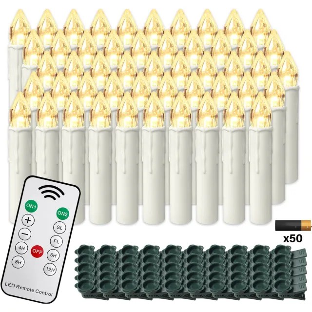 ACXIN LED Kerzen Met Afstandsbediening Warm Wit – Draadloze Kerst Kaarsen Met Clips – Timer – Ø17mm x 10cm – 50 Stuks – Met Batterijen