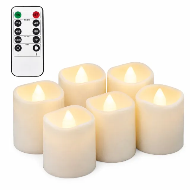SWGOTA led kaarsen in grote theelichtvorm, 6 stuks per doos, warm licht, met afstandsbediening voor 2 AAA-batterijen (niet inbegrepen) Wit