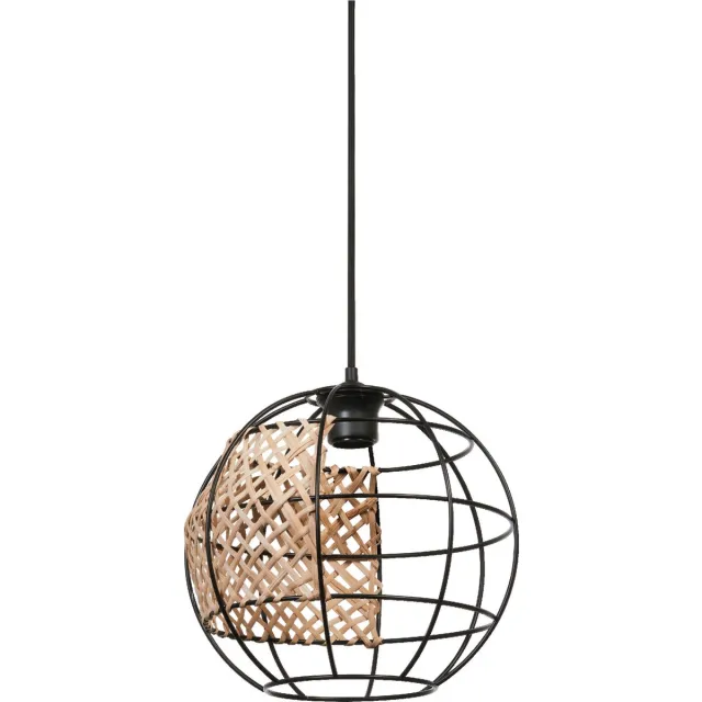 Ledvance Decor Cage Globe hanglamp in industriële stijl, zwart/bruin, kooibehuizing van metaal en rotan, E27-fitting, 300 mm diameter, eenvoudige montage, lichtbron niet inbegrepen.