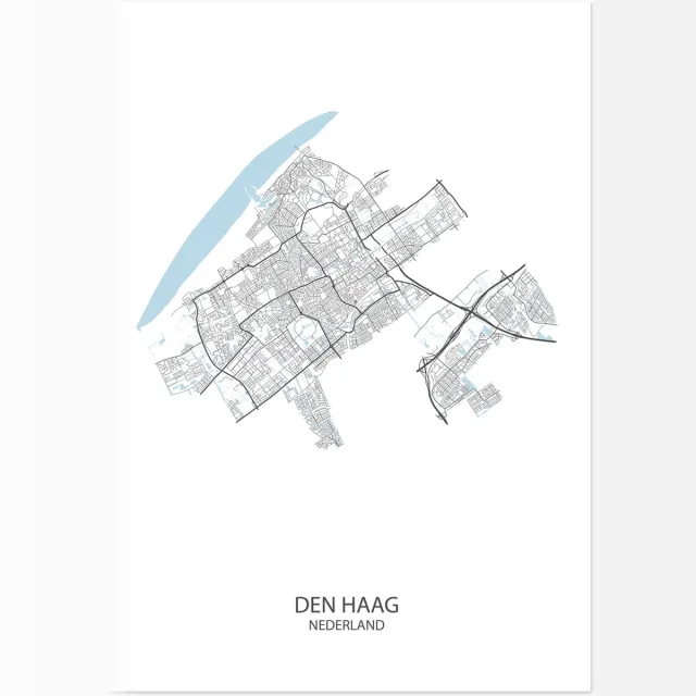 De Lange Koe Poster Den Haag | Plattegrond | 29,70 x 42,0 cm (A3) Wit