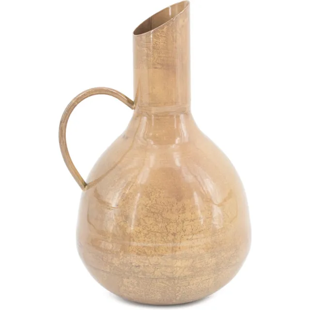 homebound by ky Vaas metaal met oor peach marble | bloemenvaas | 7x20,5x34cm Goud
