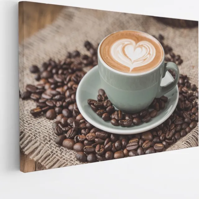 Saammp Canvas Schilderij - Kopje Koffie- Capuccino - 120x80 - Foto op canvas - Wanddecoratie - Muurdecoratie keuken - Slaapkamer decoratie - Canvas Print Multicolor