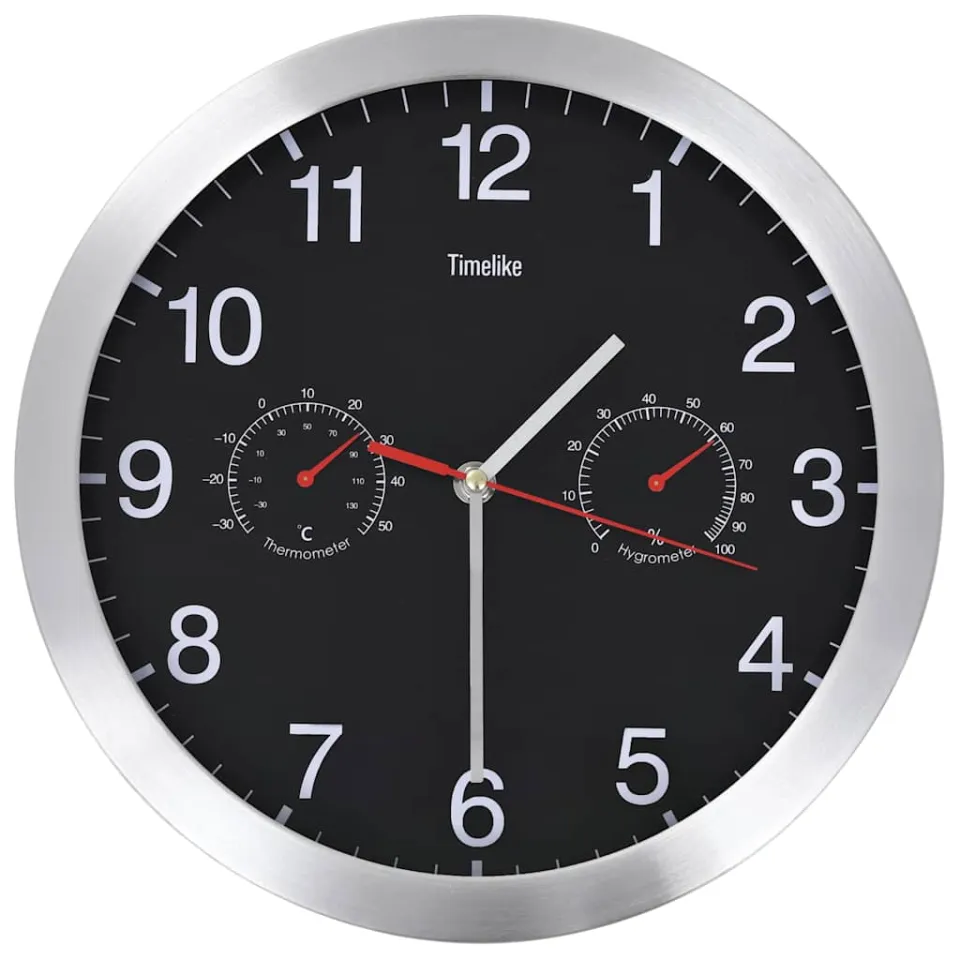 vidaXL Wandklok met quartz-mechanisme hygrometer thermometer 30 cm zwart, foto 3