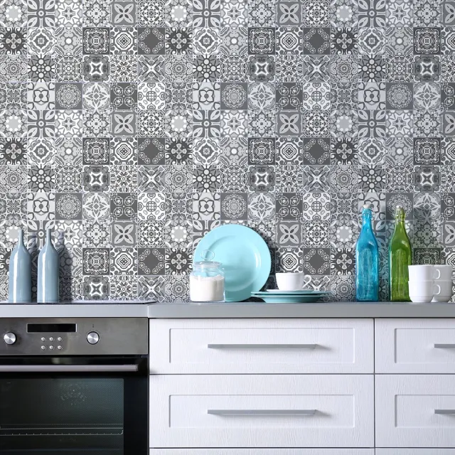 Ambiance Sticker Tegelstickers voor de muur in keuken en badkamer - 24 Azulejos cementtegelstickers - 24 stickers, 20x20cm Multi color