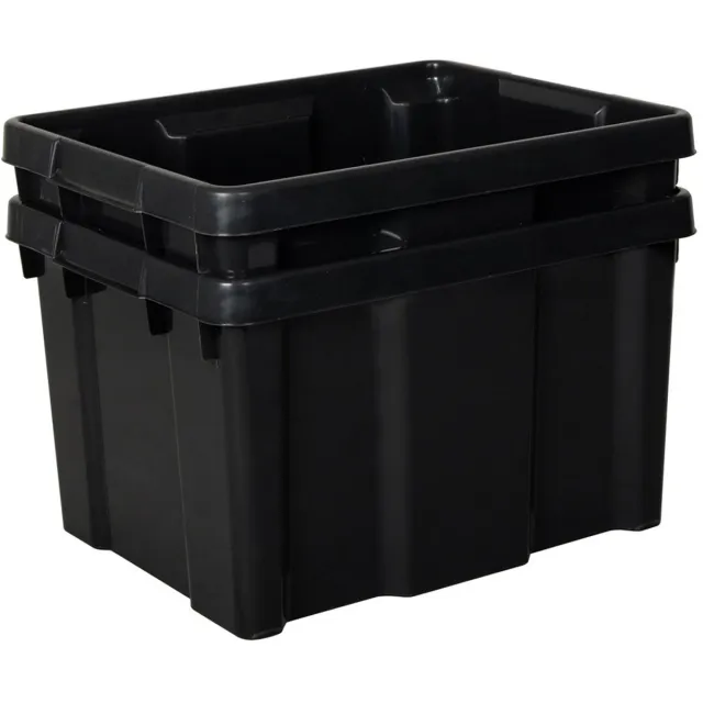 EDA Opbergbox/opbergkrat 30 L - 2x - zwart - kunststof - B34 x H26 - stapelbaar/nestbaar - opbergbak - opbergen