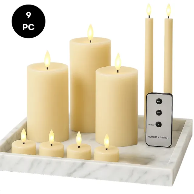 Lomera LED Kaarsenset - Met Afstandsbediening - Bewegende Vlam - 9-Delige Set - Waxkaarsen - Theelichtjes - Ivoor Kleur - Timer Functie - Realistische Kaarsen - Veilige Kaarsen - Echte Wax - Op Batterijen - Decoratieve Verlichting nvt