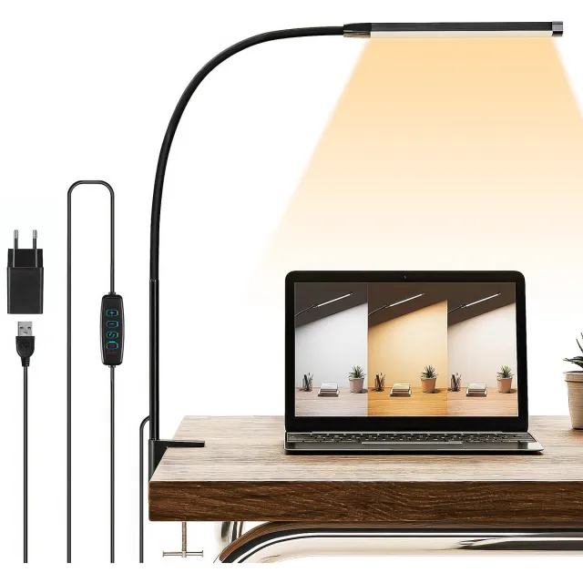 YONO Bureaulamp met Klem - LED Bureau Lamp - Flexibel Verstelbaar - Verlichting Dimbaar - Klemlamp - Bedlamp - Zwart