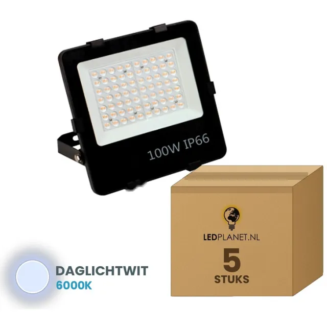 Tsong LED schijnwerper 100W - 5 stuks - Daglichtwit 6000K - 15.000 lm - 150 lm/W - 90° - IP66