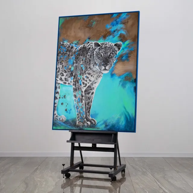 YS Canvas schilderij 140x100 cm handgeschilderd vaardigheid en kracht abstract – YS-Art Gallery – Energieke wanddecoratie voor woonkamer – Modern schilderij voor hal en kantoor Blue