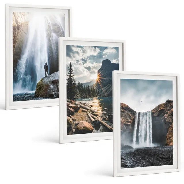 Coloray 3-Delige Schilderij Set - Watervallen In De Bergen Met Prachtige Natuurlijke Landschappen - 40 x 60 - Wanddecoratie - Muurdecoratie - Moderne Interieurdecoratie - Stijlvolle Muurdecoratie Witte lijst