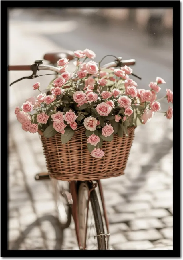 Plakkers Poster vintage fiets met bloemenmand Italië - 50cm x 70cm - vintage - woonkamer - slaapkamer - bloemen posters - goedkoop - muurposter - natuur - wanddecoratie Full-colour