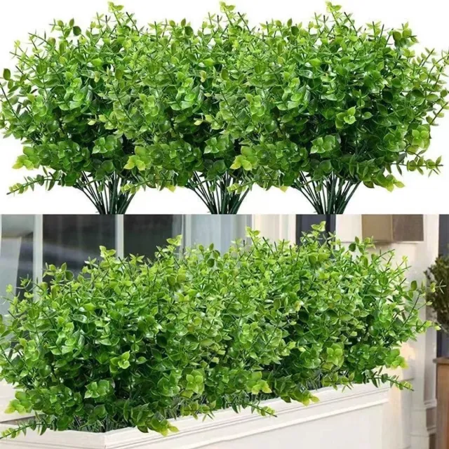 oneay 10 bosjes - Kunstmatige zevenstammige eucalyptusbladeren, kunstmatige eucalyptusplant voor buiten, geschikt voor lentedecoratie in boerderijstijl, huis, kantoor, bruiloft, terras, achtertuin, Valentijnsdagdecoratie binnenshuis (groen).