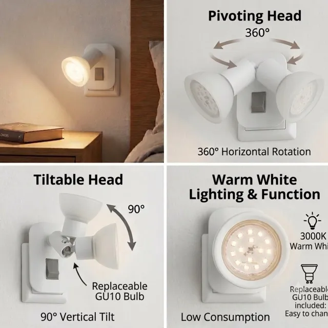 Trango LED-stekkerlamp 11-046 *CALI* in wit mat met glazen kap Stekkerlamp incl. 1x GU10 LED-lamp 3000K warm wit & tuimelschakelaar Leeslamp, keukenlamp, fittinglamp, wandlamp
