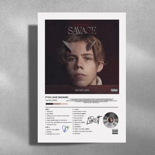 Luxe poster The Kid Laroi - Metalen Poster 30x40cm - F*ck Love (savage) - album cover rood