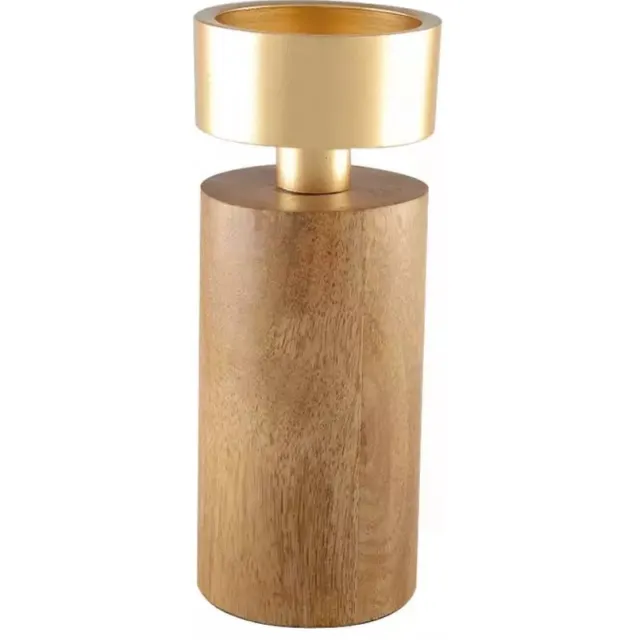 Aulica KANDELAAR | KAARSENSTANDAARD | LANTAARN | WINDLICHTEN | KAARSENHOUDERS | WAXINELICHTHOUDER | THEELICHTHOUDER | HOUT METAAL | M MEDIUM | BRUIN GOUD | 7.5X7.5X19CM.