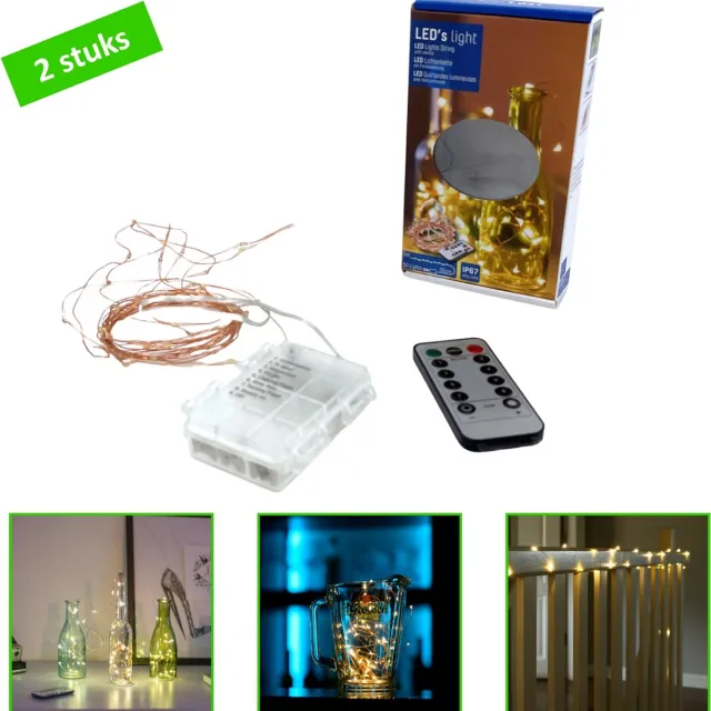 LED's Light Flesverlichting - 5 mtr - Afstandsbediening - 0.5W - IP67 - Ook geschikt voor buiten - 2 STUKS