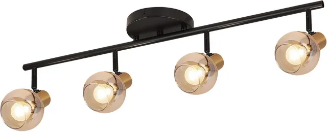 Fantasia Osira plafondlamp balkvorm, zwart staal en amber glas, 4x E14 (excl.), 790 x 180 mm, IP20 zwart + amber