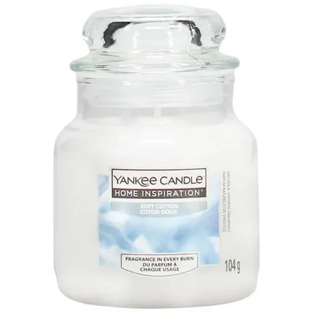 Yankee Candle Home Inspiration Small Jar Geurkaars Soft Cotton | 104 g | Glazen Kaars met Deksel voor Sfeervolle Kamerlucht Wit