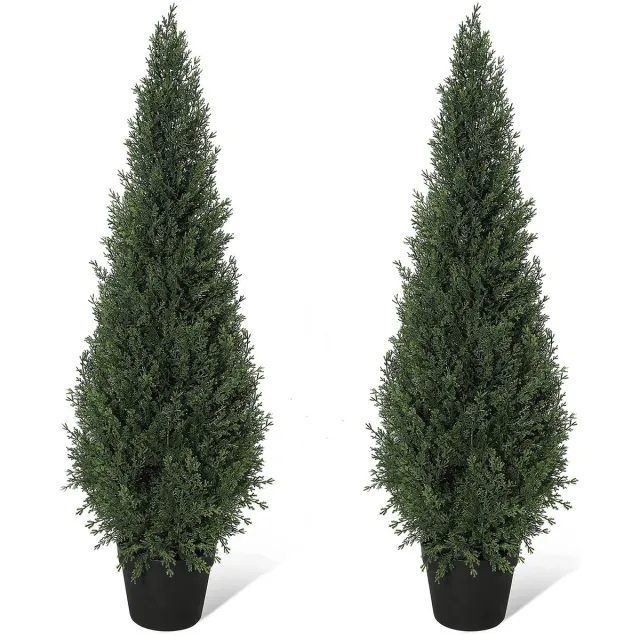 Triumpunpre 90cm UV-bestendige kunstceder/cypres topiary boom in pot – levensechte kunstgroenblijvende plant, onderhoudsvrij en geen water geven nodig, binnen- en buitendecoratie voor voordeur, entree, terras en tuin, set van 2 stuks