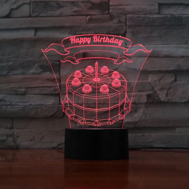 MC Living 3D Led Lamp Met Gravering - RGB 7 Kleuren - Happy Birthday
