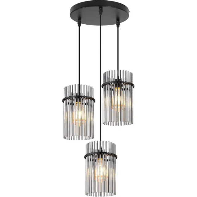 Glitzerlife Vintage Luxe Design - 3xE27 - Hanglamp - Verstelbare Hoogte - Glas Metaal - Ø26cm - Zwart - Hanglampen - Hanglamp Eetkamer Woonkamer Mat Zwart Schijf