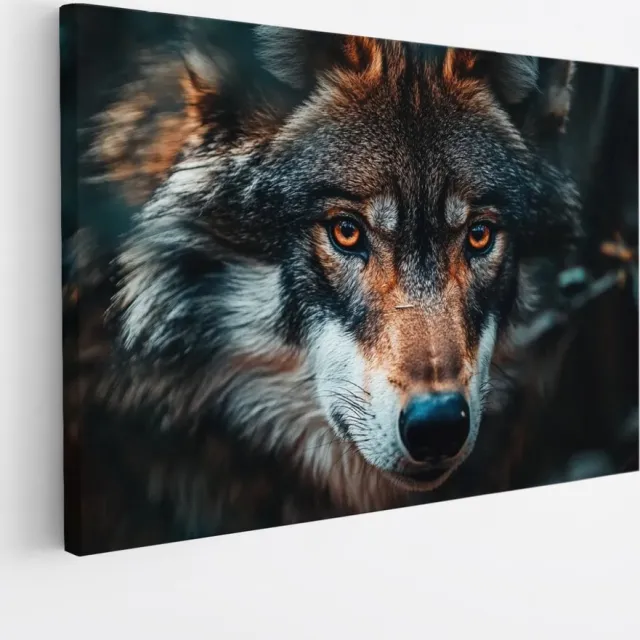 Saammp Canvas Schilderij - Wolf portret - Dieren - Natuur - 150x100 - Foto op canvas - Wanddecoratie - muurdecoratie Woonkamer - Slaapkamer decoratie - Canvas Print Multicolor