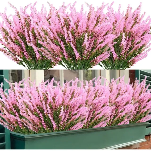 Daity 12-Pack - kunstbloemen lavendelbloemen voor buiten - verkleurt niet - anti-UV - kunstmatige plastic bloemen - simulatieplanten - geschikt voor tuin - veranda - vensterbank - bruiloften en binnenhuisdecoratie (Roze)