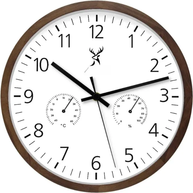 Holzwerk Houten Wandklok Met Temperatuur En Luchtvochtigheid Meter - Stille Klok Zonder Tikkend Geluid - Massief Beukenhout Design - Natuurlijke Bruin Witte Klok