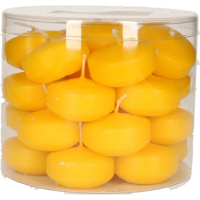 Enlightening Candles Drijfkaarsen - 56x stuks - geel - ca 4 branduren - dia 5 cm - sfeerkaarsen - geurloos