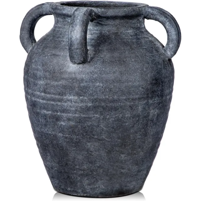 Famanu Handgemaakte terracotta bloemenvaas 25 cm met handgrepen, vintage keramische decoratievaas Lichtslategray