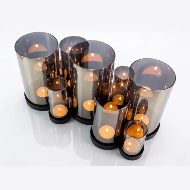 Studio RAR StudioRAR Kaarsenhouder Blaze - Smokey glas Windlicht - Zwart stalen basis - Voor 9 kaarsen