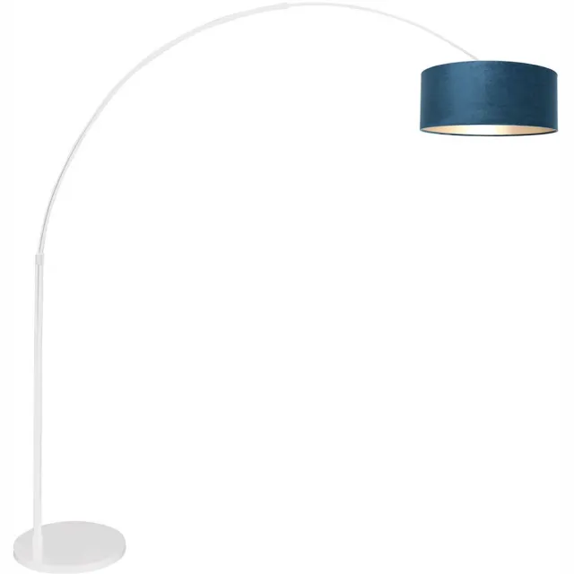 Steinhauer Witte vloerlamp booglamp Sparkled Light 7174W van Steinhauer, met blauw velours kap, van metaal en textiel, hoogte verstelbaar, uitschuifbaar, afmeting tot 230 cm Blauw / Wit