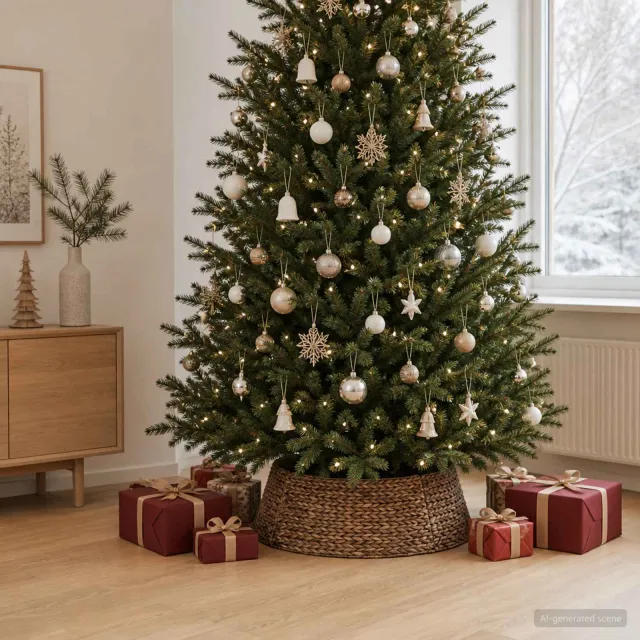 vidaXL Kerstboomkraag Rond Bruin Dia. 90 x 28 cm Waterhyacint